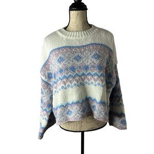 Sincerely Jules Sweater Small Fair Isle Nordic Crop Oversized Soft Boho Winter‎